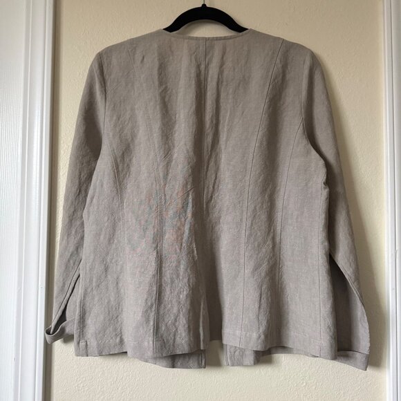 Eileen Fisher Gray Tie-Front Lightweight Linen Blend Jacket Sz Medium - Picture 4 of 7